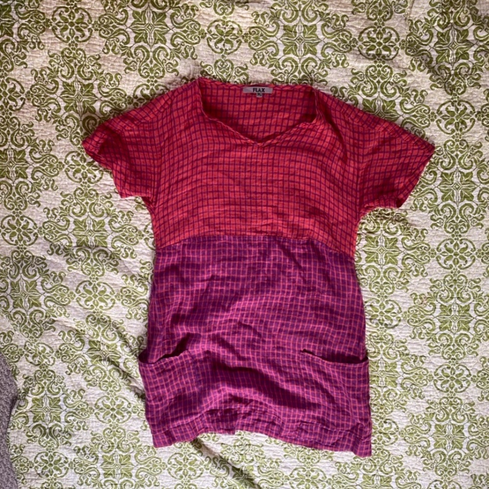 Flax pink and orange plaid dress